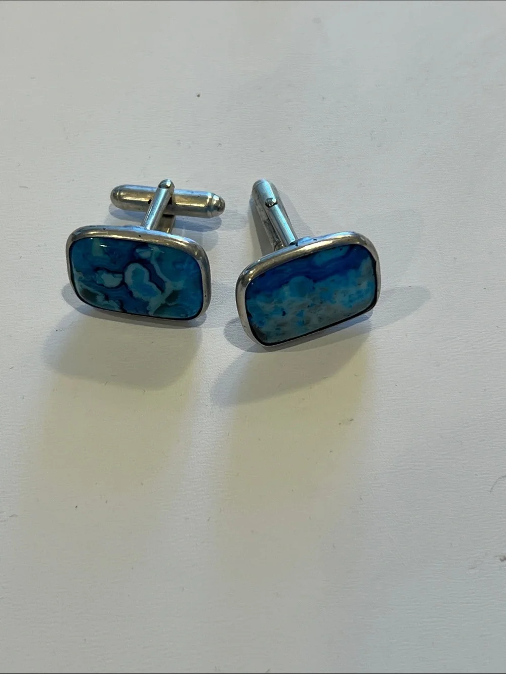 Ocean Blue Agate Stone Cufflinks